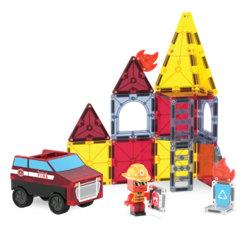Straż Pożarna - Fire Rescue - Klocki Magnetyczne 27 elementów z Pojazdem i Figurką - Magna-Tiles