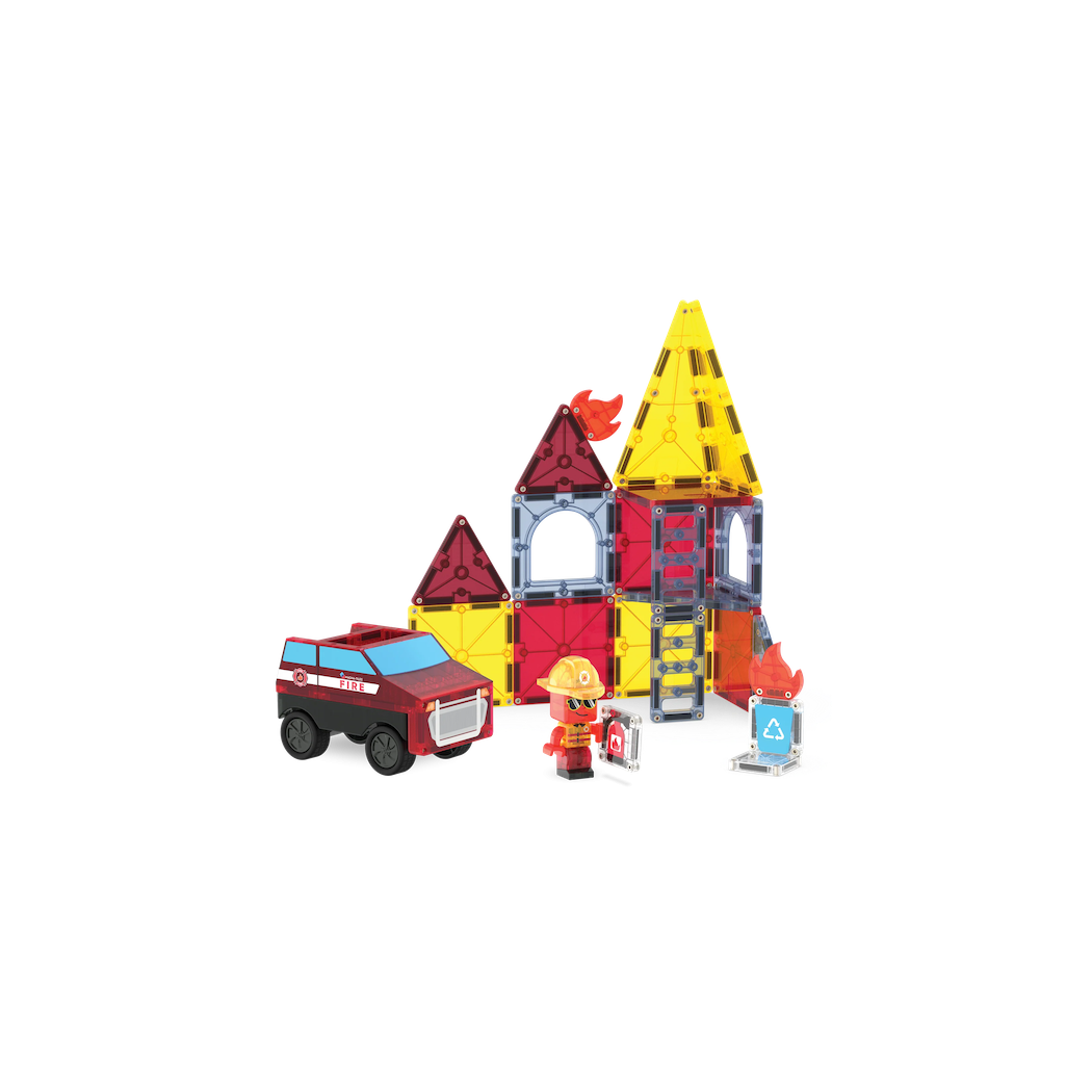 Straż Pożarna - Fire Rescue - Klocki Magnetyczne 27 elementów z Pojazdem i Figurką - Magna-Tiles