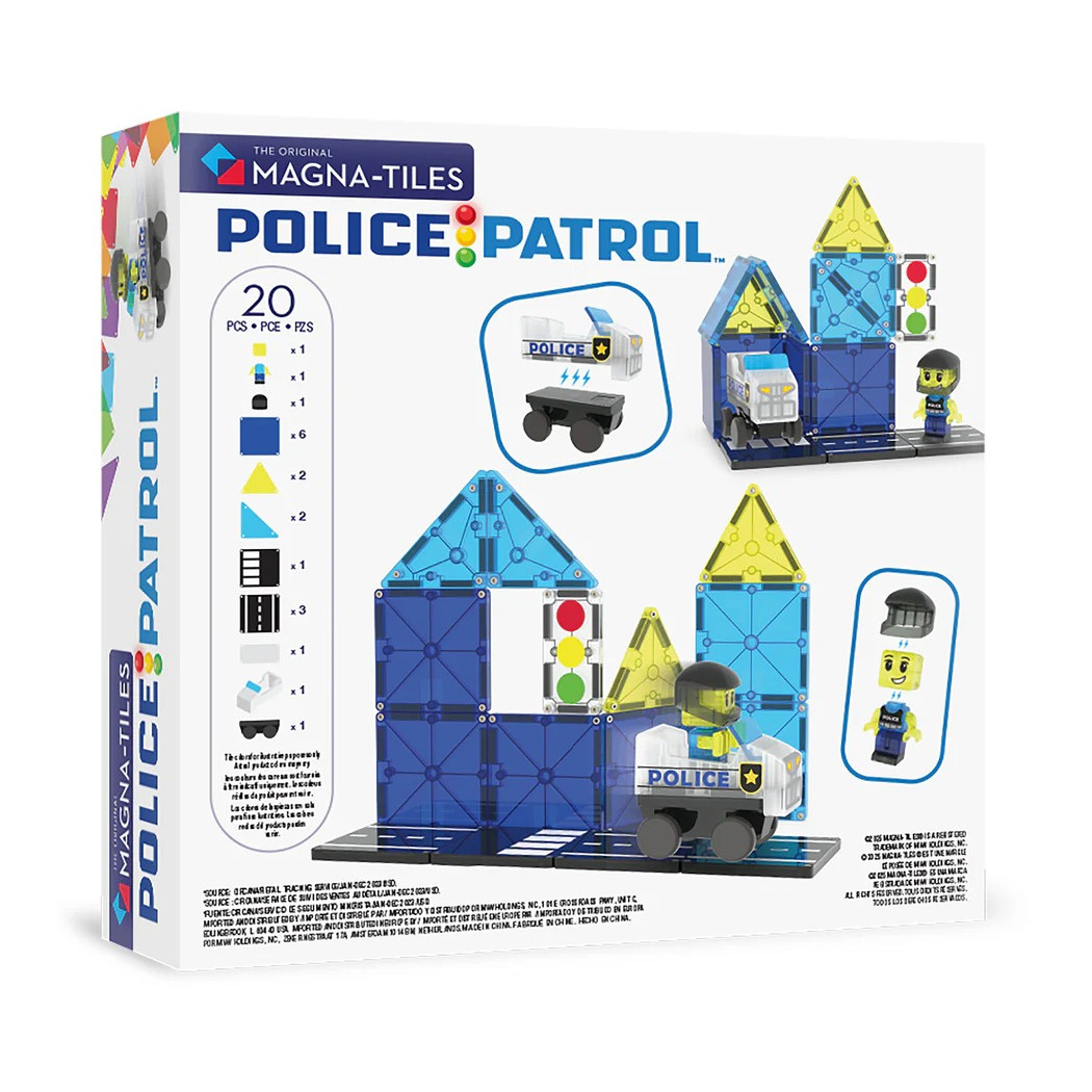 PROMOCJA Policja - Police Patrol - Klocki Magnetyczne 20 elementów z Pojazdem i Figurką - Magna-Tiles
