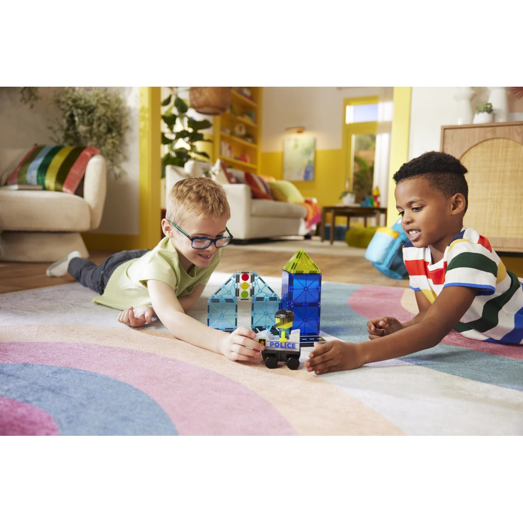 PROMOCJA Policja - Police Patrol - Klocki Magnetyczne 20 elementów z Pojazdem i Figurką - Magna-Tiles