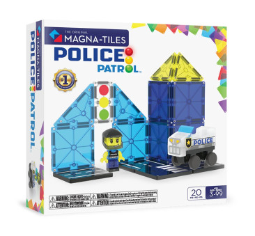 Policja - Police Patrol - Klocki Magnetyczne 20 elementów z Pojazdem i Figurką - Magna-Tiles