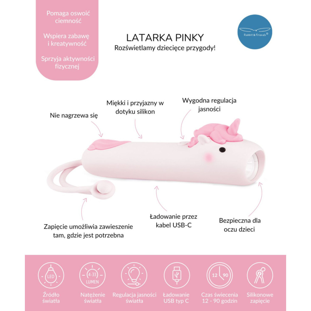 Latarka Jednorożec PINKY - Rabbit & Friends