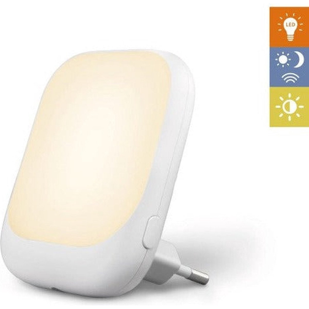 Lampka Nocna do Kontaktu z Czujnikiem Zmierzchu - Biała - Zazu