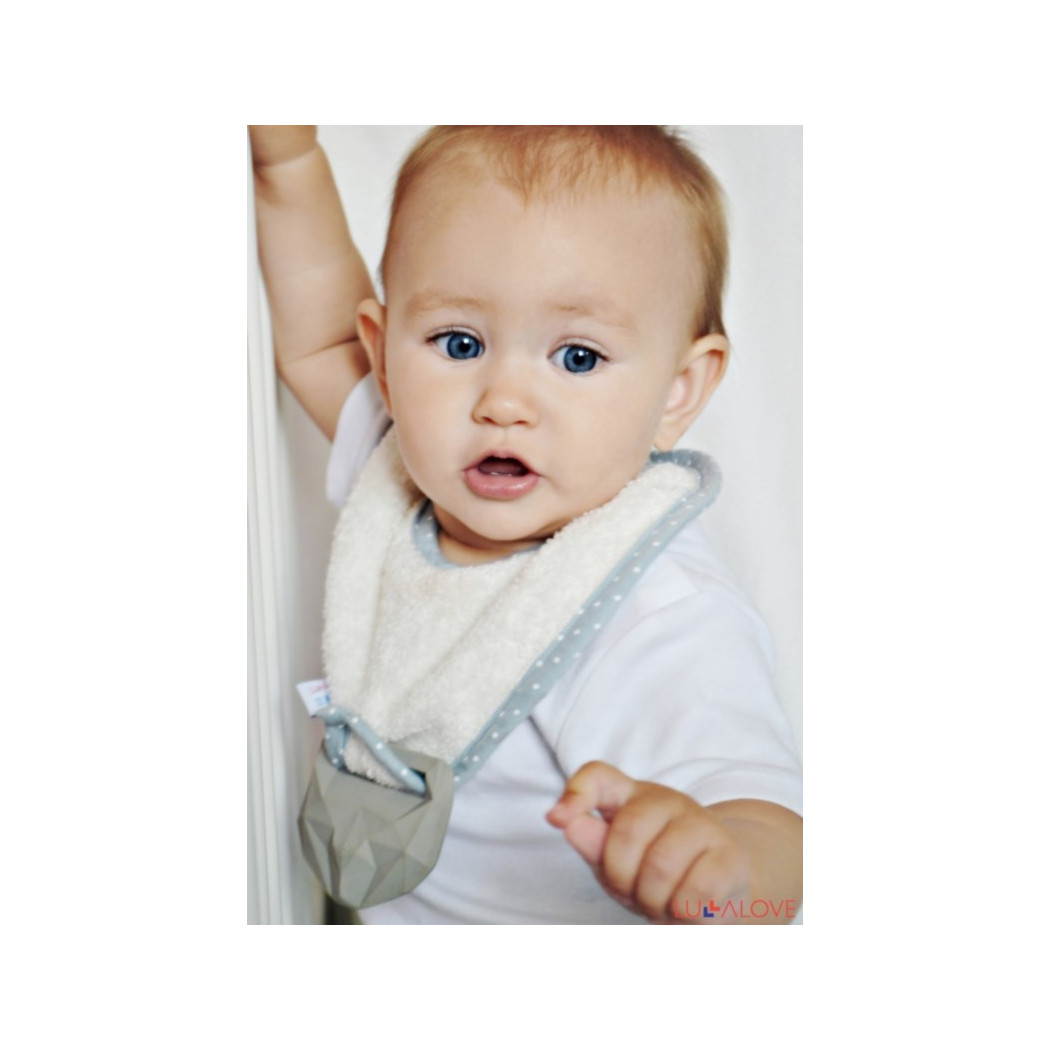 SupeRRO baby hevea biały/ecru - śliniak z kauczukowym gryzakiem - LullaLove