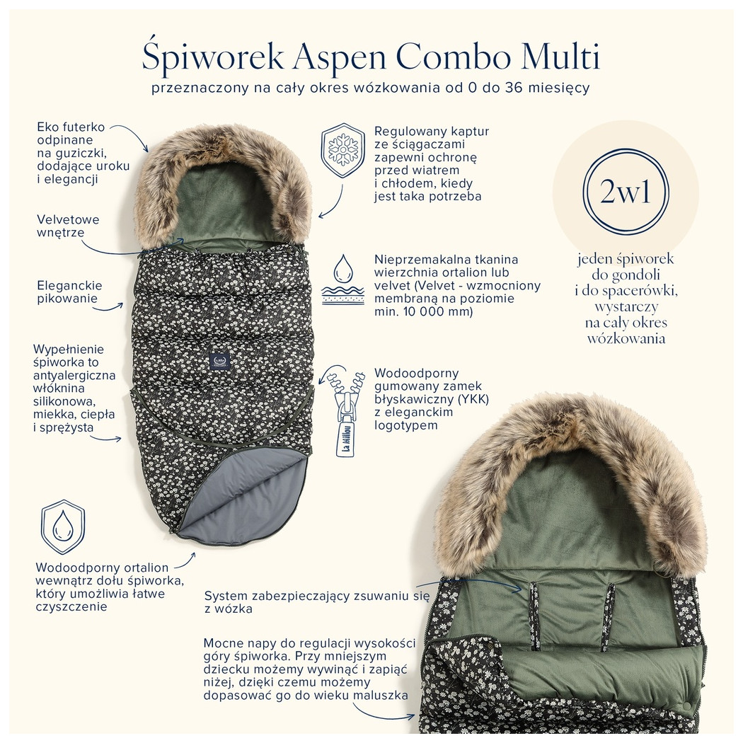 Śpiwór Combo Multi - Leopard Cream - Śpiworek Modułowy - by Magdalena Lamparska - La Millou