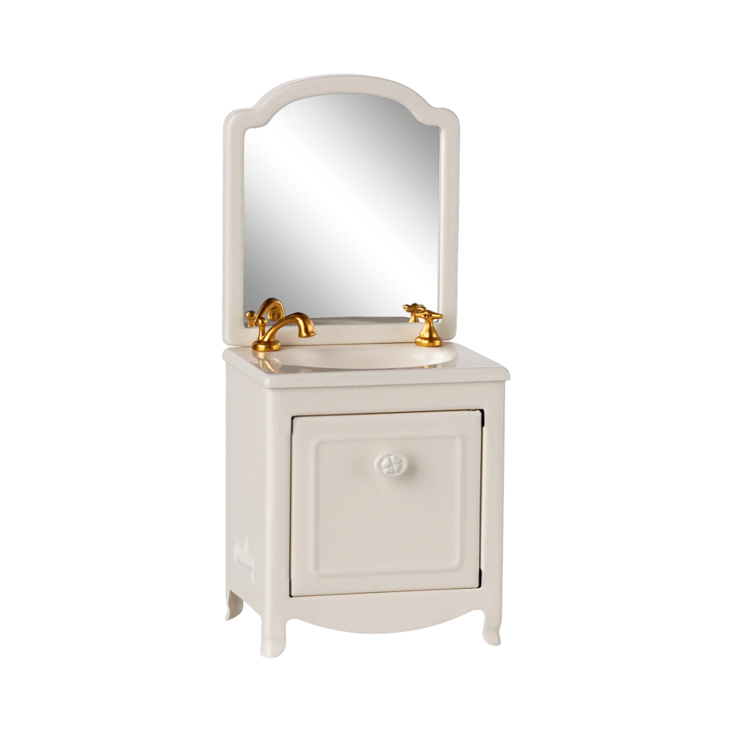 Biała Szafka z Lustrem i Umywalką - Akcesoria Dla Myszek - Maileg