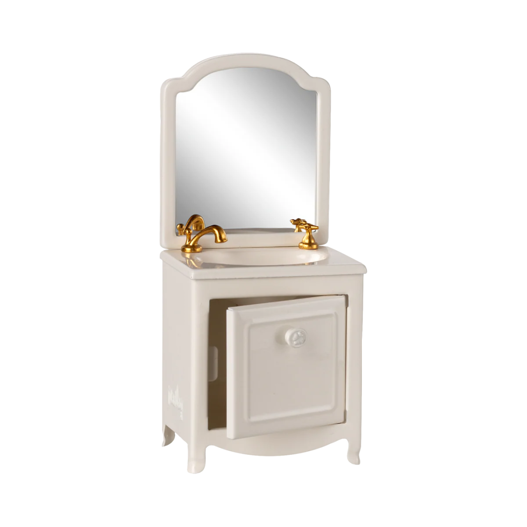 Biała Szafka z Lustrem i Umywalką - Akcesoria Dla Myszek - Maileg