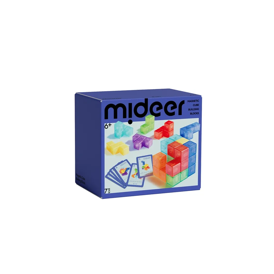 Konstrukcyjna Kostka Magnetyczna - 7 magnetycznych klocków + 56 kart z wyzwaniami - Mideer
