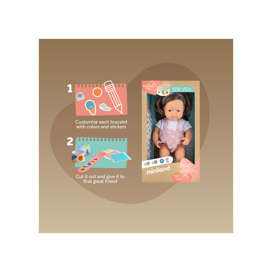 Europejka Brązowe Włosy 38 cm - Lalka Dziewczynka Europejka - Miniland My Friends & Me - Miniland