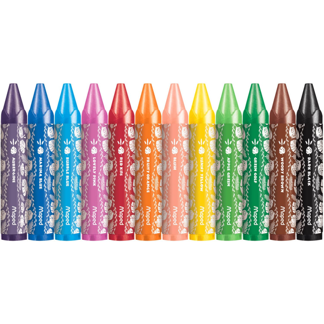 Pastelowe Kredki Świecowe Trójkątne Jumbo - 12 Kolorów - Grube Ergonomiczne - Jungle Fever - Maped