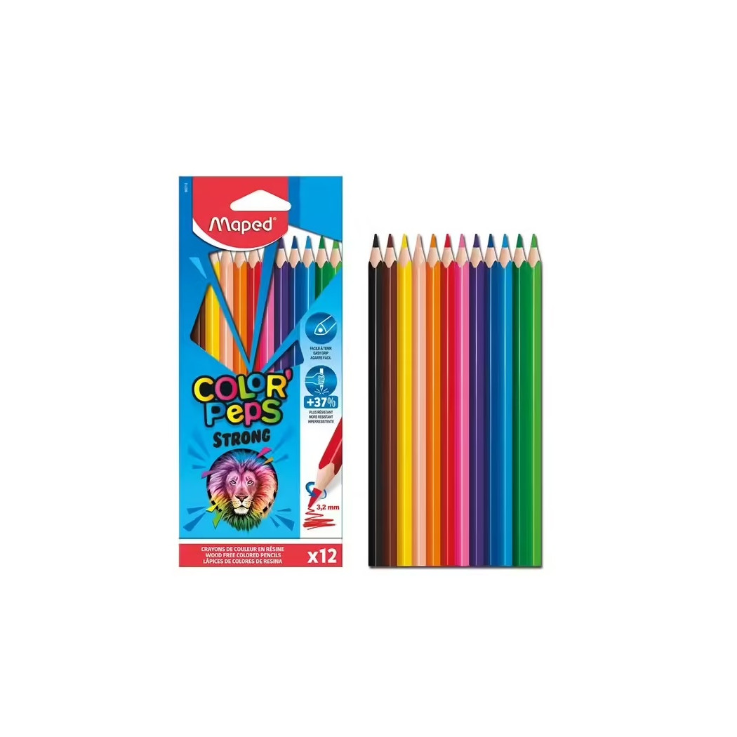 Kredki Ołówkowe Trójkątne Wytrzymałe Szkolne - Colorpeps Strong - 12 Kolorów - Maped