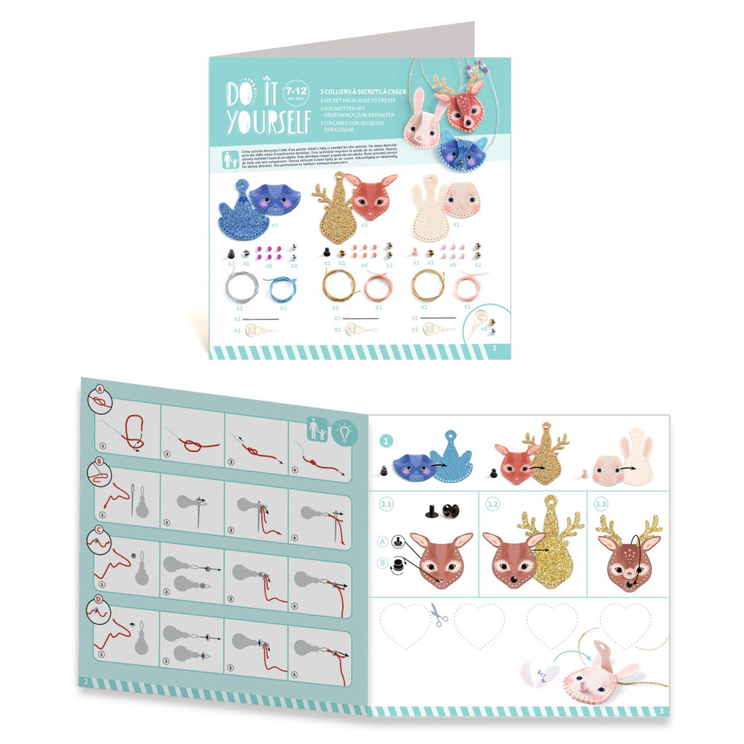 Sekretne Naszyjniki - 3 Wisiorki z Malutką Kieszonką na Skarb - Zrób To Sam DIY - Djeco