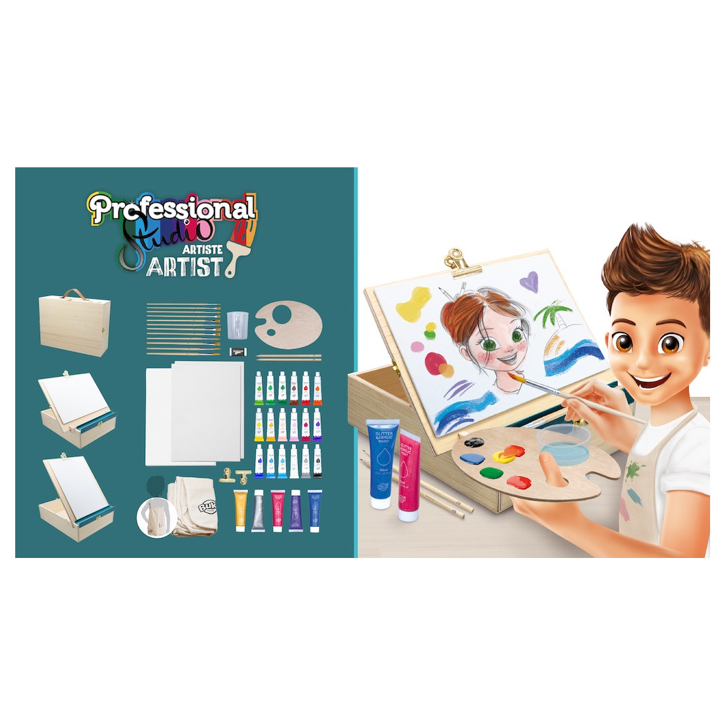 Drewniana Walizka Artysty z Akcesoriami - Pędzle Farby Sztaluga - BUKI