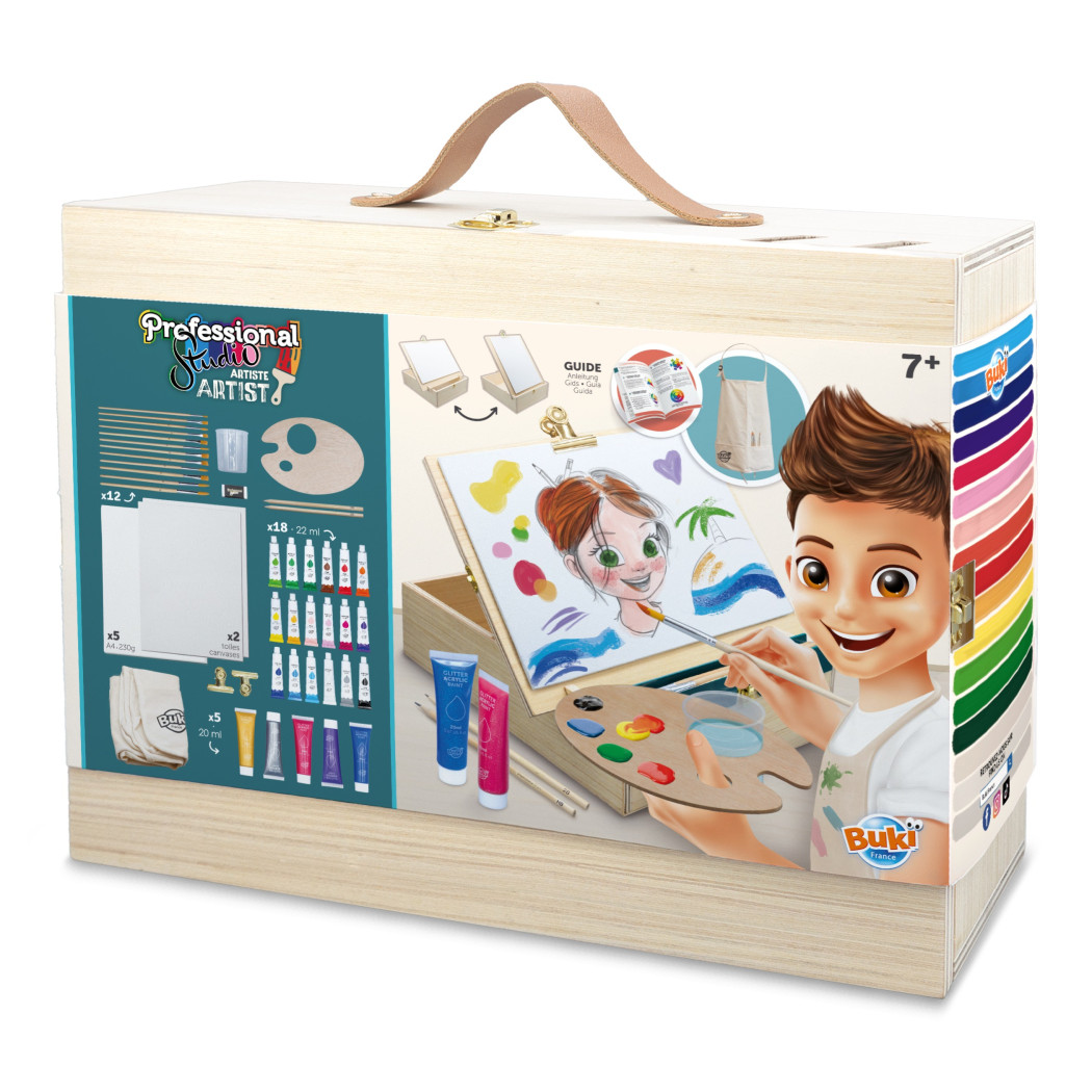 Drewniana Walizka Artysty z Akcesoriami - Pędzle Farby Sztaluga - BUKI