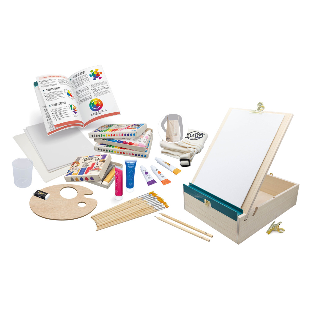 Drewniana Walizka Artysty z Akcesoriami - Pędzle Farby Sztaluga - BUKI