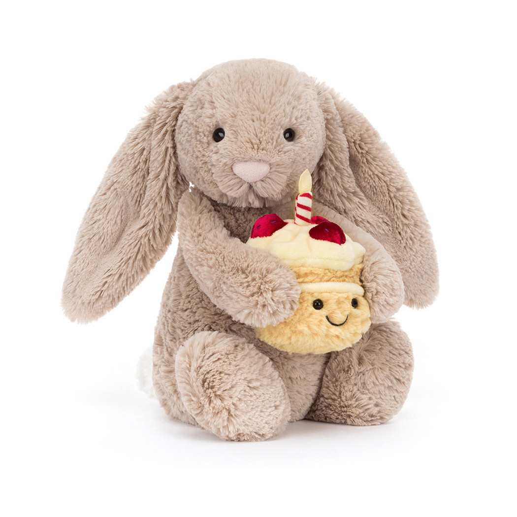 Beżowy Królik z Tortem Urodzinowym 31 cm - Maskotka Przytulanka - JellyCat