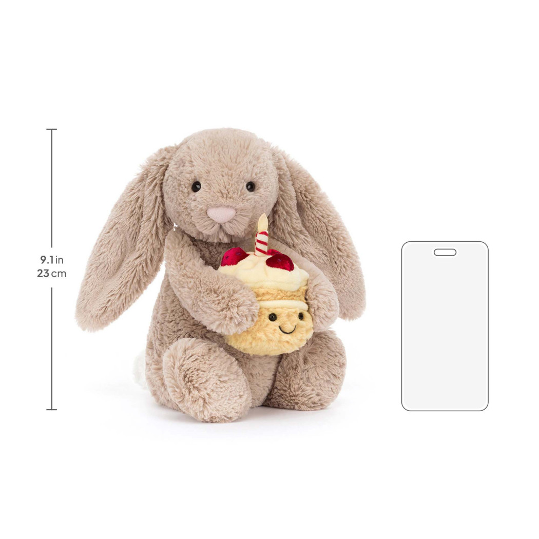 Beżowy Królik z Tortem Urodzinowym 31 cm - Maskotka Przytulanka - JellyCat
