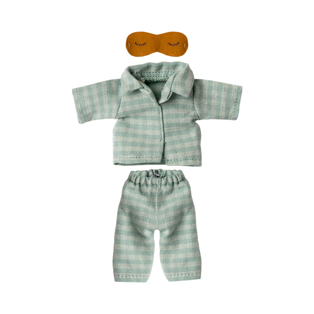 Miętowa Piżama z Opaską na Oczy - Ubranko Dla Myszki Taty - Dad Mouse - Maileg