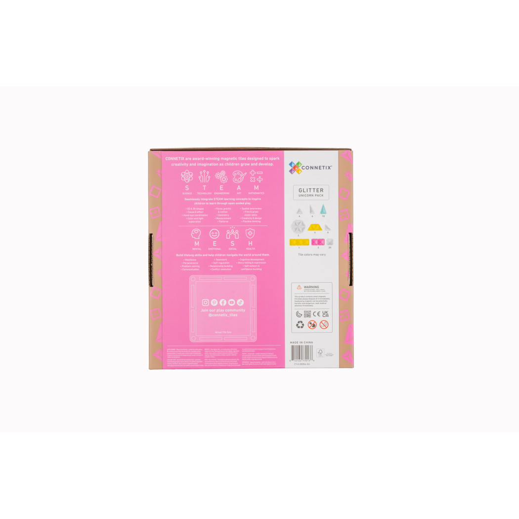 Połyskujący Jednorożec - Brokatowe Klocki Magnetyczne - 56 Elementów - Connetix