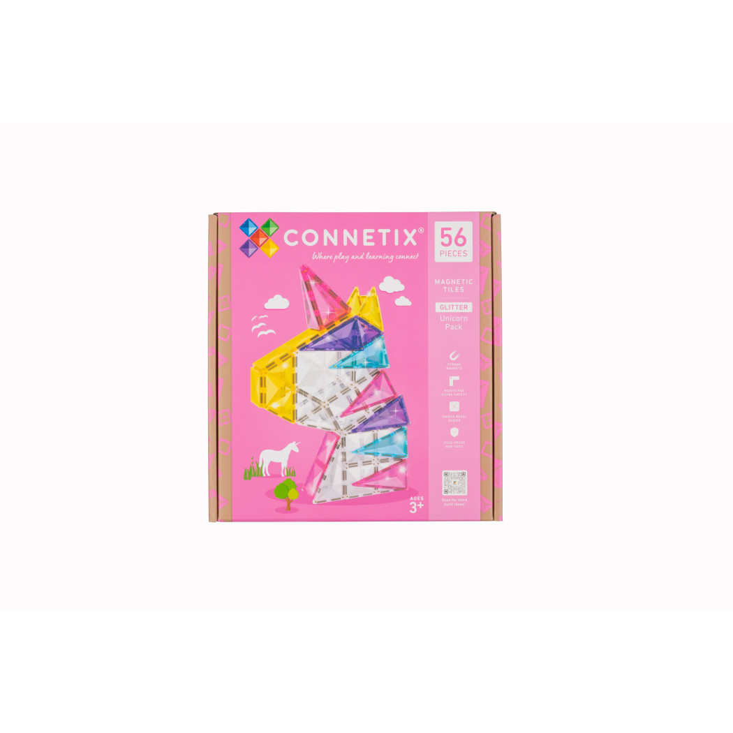 Połyskujący Jednorożec - Brokatowe Klocki Magnetyczne - 56 Elementów - Connetix