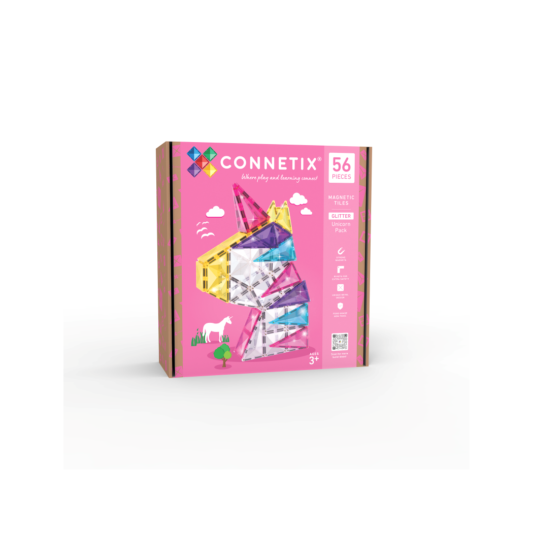 Połyskujący Jednorożec - Brokatowe Klocki Magnetyczne - 56 Elementów - Connetix