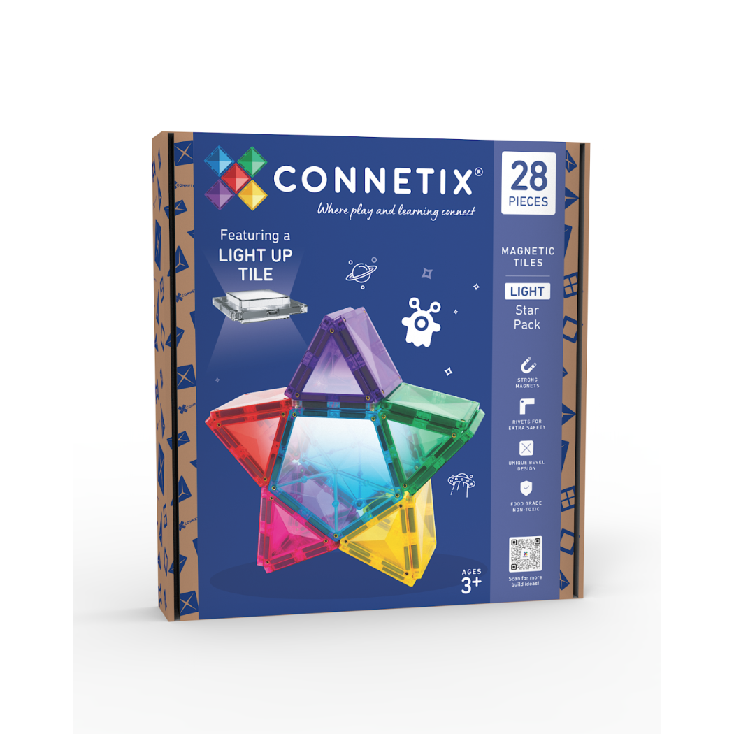 Świecąca Gwiazdka - Klocki Magnetyczne z Podświetlanym Klockiem LED - 28 Elementów - Connetix