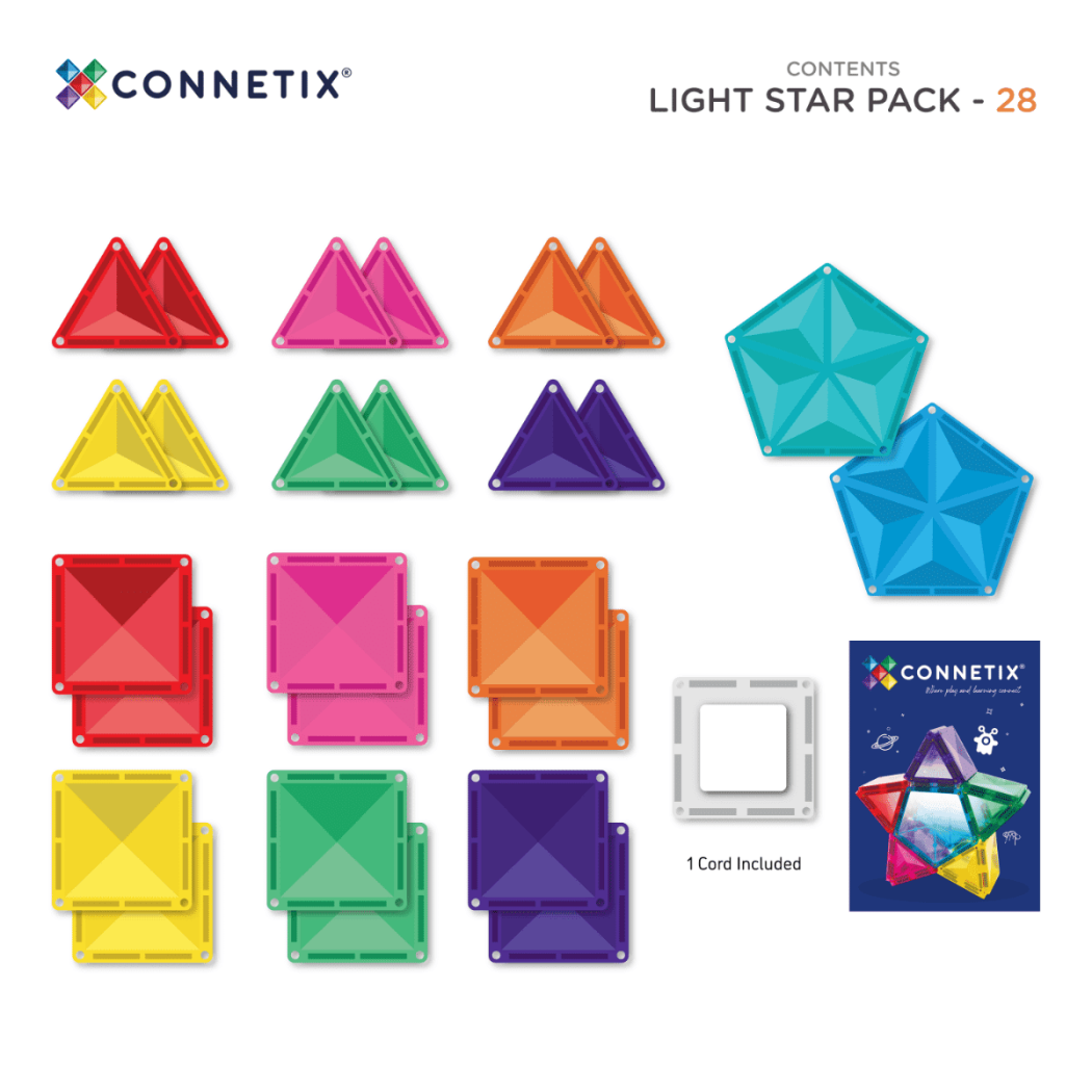 Świecąca Gwiazdka - Klocki Magnetyczne z Podświetlanym Klockiem LED - 28 Elementów - Connetix