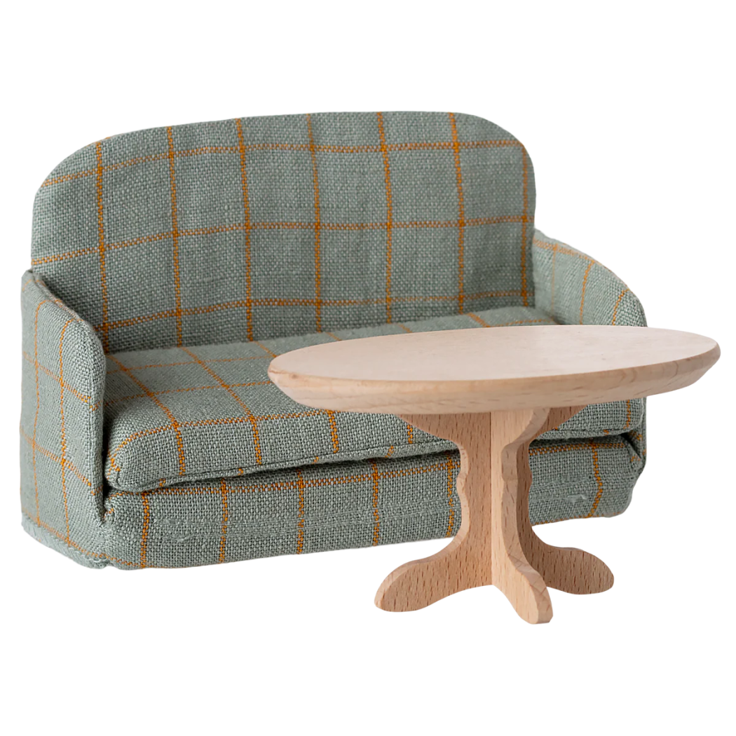 Zielona Rozkładana Kanapa w Kratkę - Sofa Bed - Akcesoria Dla Myszek - Maileg