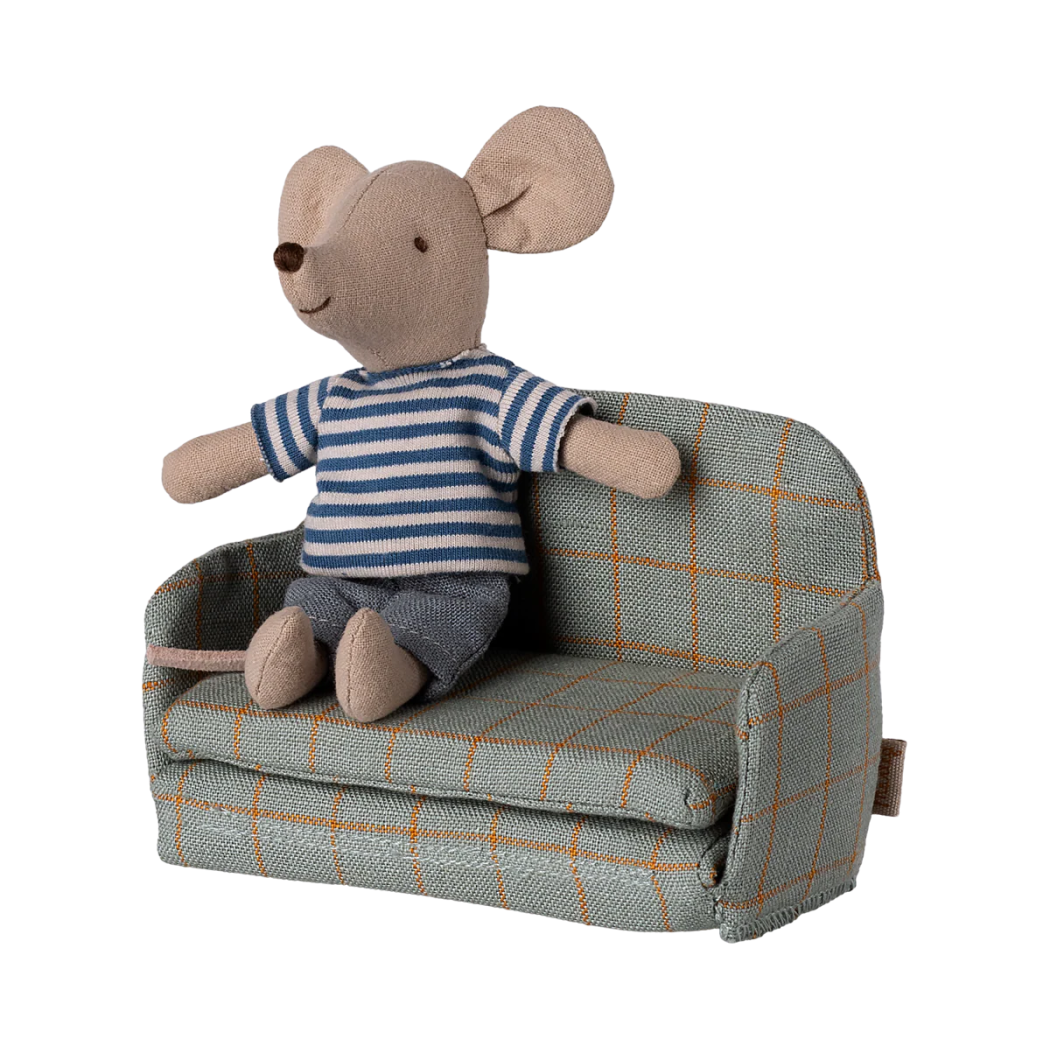 Zielona Rozkładana Kanapa w Kratkę - Sofa Bed - Akcesoria Dla Myszek - Maileg