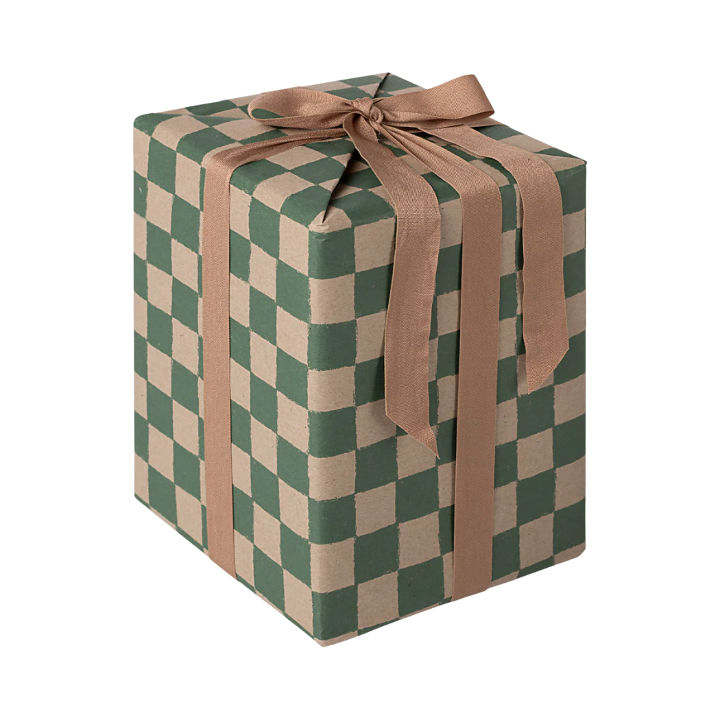 Zielona Krata - Gruby Papier Do Pakowania Prezentów - 10 metrów x 55 cm - Maileg