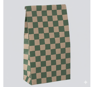 Zielona Krata - Duża Torebka Papierowa Prezentowa Tutka - 30,5 x 16 x 8 cm - Maileg