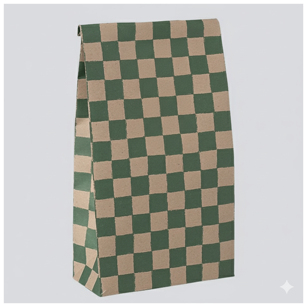 Zielona Krata - Duża Torebka Papierowa Prezentowa Tutka - 30,5 x 16 x 8 cm - Maileg