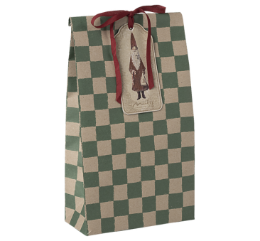Zielona Krata - Duża Torebka Papierowa Prezentowa Tutka - 30,5 x 16 x 8 cm - Maileg