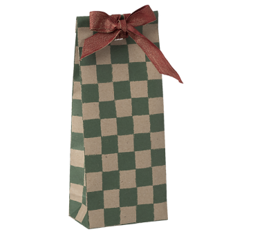 Zielona Krata - Mała Torebka Papierowa Prezentowa Tutka - 26,5 x 9 x 5,5 cm - Maileg