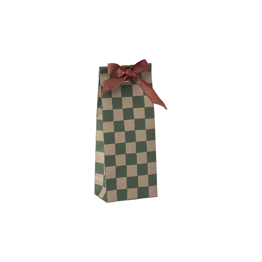 Zielona Krata - Mała Torebka Papierowa Prezentowa Tutka - 26,5 x 9 x 5,5 cm - Maileg