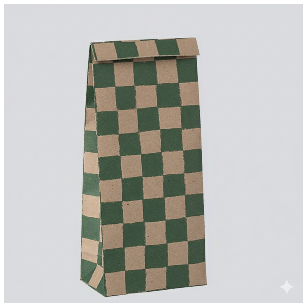 Zielona Krata - Mała Torebka Papierowa Prezentowa Tutka - 26,5 x 9 x 5,5 cm - Maileg