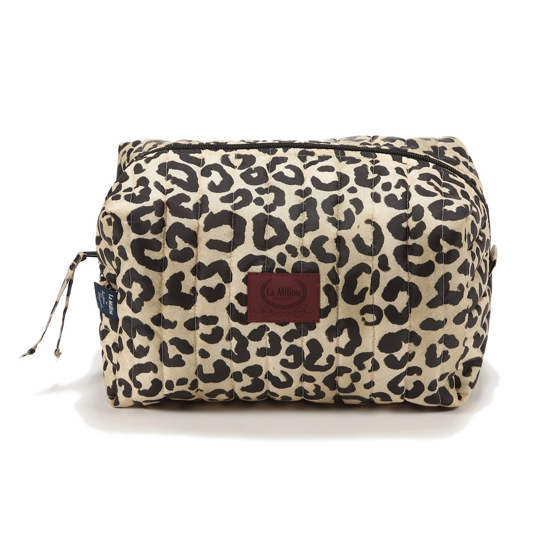 WYPRZEDAŻ Kosmetyczka Ortalionowa Pikowana Pojemna - Leopard Cream by Magdalena Lamparska - La Millou