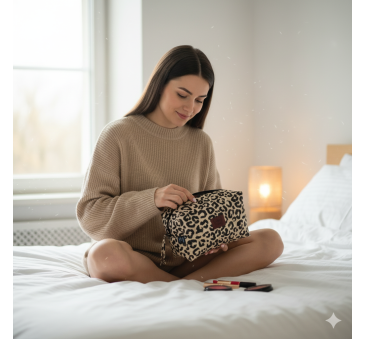 WYPRZEDAŻ Kosmetyczka Ortalionowa Pikowana Pojemna - Leopard Cream by Magdalena Lamparska - La Millou