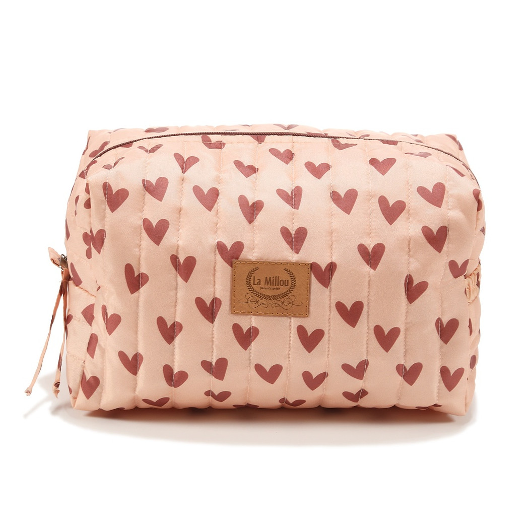 Kosmetyczka Ortalionowa Pikowana Pojemna - Heartbeat Pink - La Millou