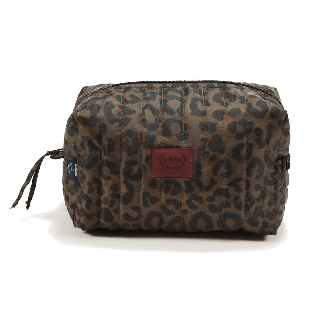 WYPRZEDAŻ Kosmetyczka Ortalionowa Pikowana Pojemna - Leopard Choco by Magdalena Lamparska - La Millou