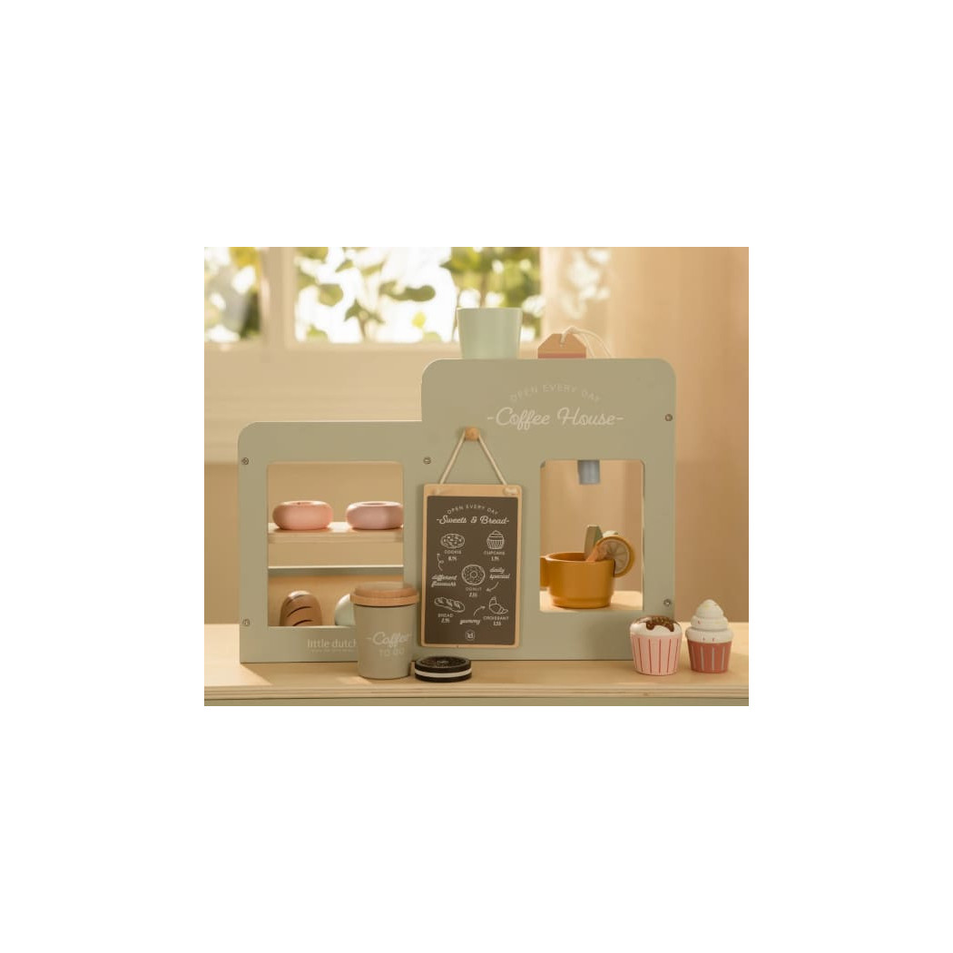 Kawiarenka - Drewniany Zestaw z 19 Akcesoriami do Zabawy - Little Dutch