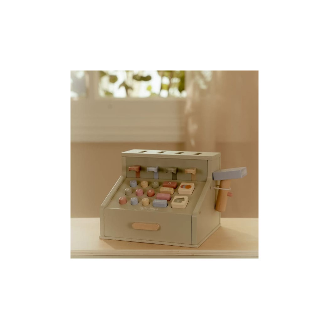 Drewniana Kasa Fiskalna ze Skanerem - Terminal, Monety i Banknoty - Little Dutch