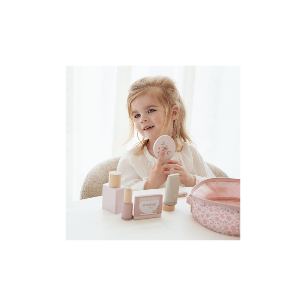 Kosmetyczka z Akcesoriami - Kwiatowa Kosmetyczka z 10 Drewnianymi Kosmetykami - Little Dutch