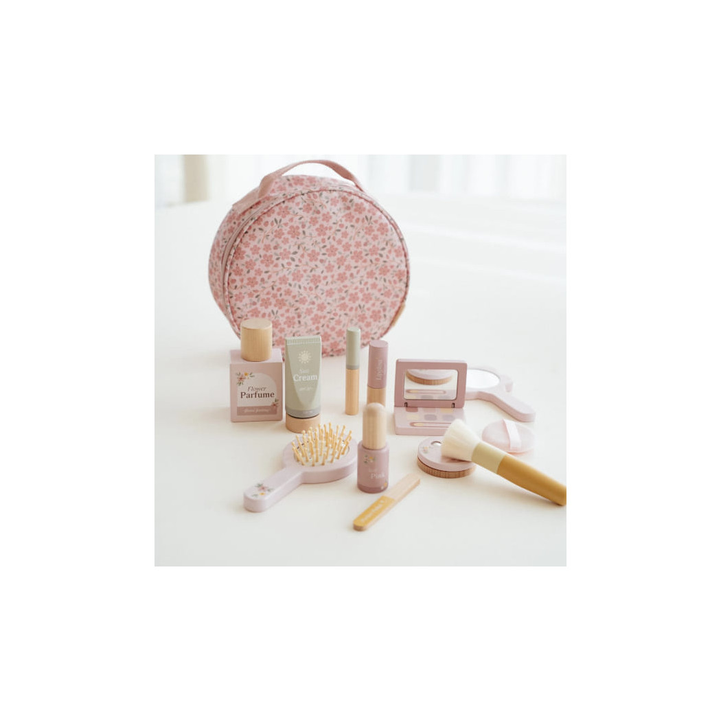 Kosmetyczka z Akcesoriami - Kwiatowa Kosmetyczka z 10 Drewnianymi Kosmetykami - Little Dutch