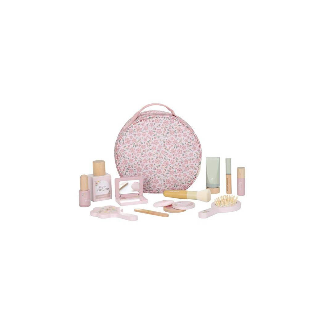 Kosmetyczka z Akcesoriami - Kwiatowa Kosmetyczka z 10 Drewnianymi Kosmetykami - Little Dutch