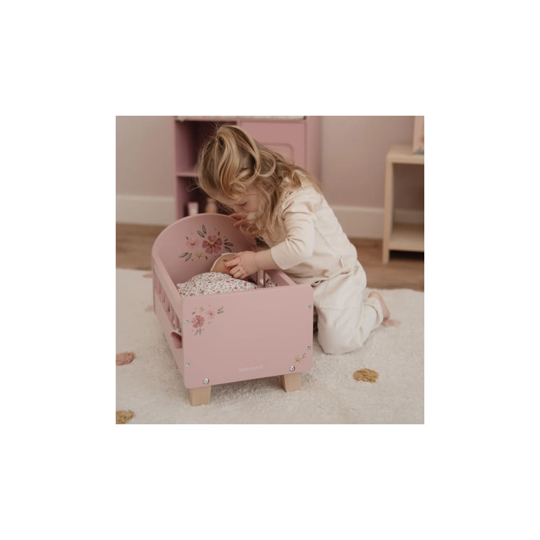 Drewniane Łóżeczko dla Lalek z Pościelą - Little Dutch