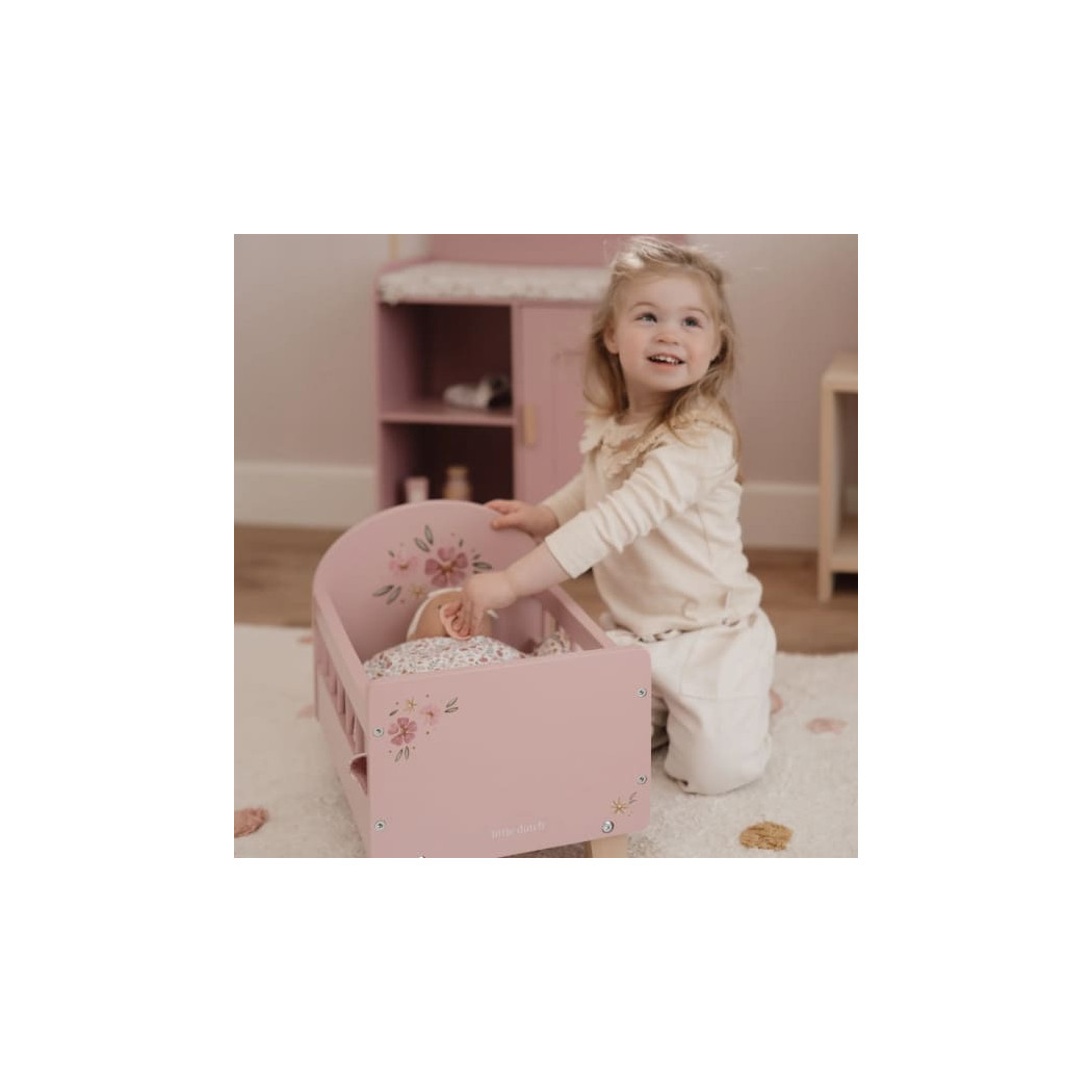 Drewniane Łóżeczko dla Lalek z Pościelą - Little Dutch