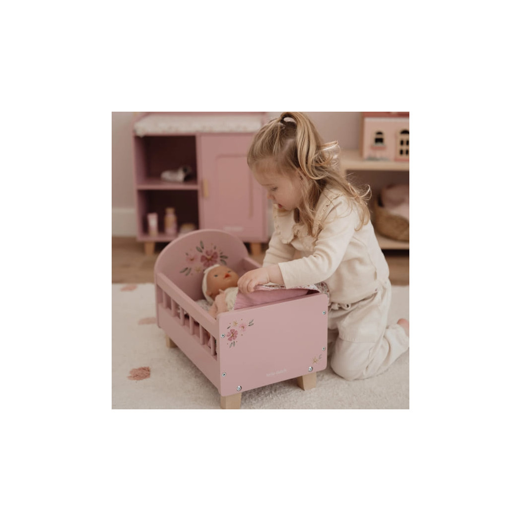 Drewniane Łóżeczko dla Lalek z Pościelą - Little Dutch