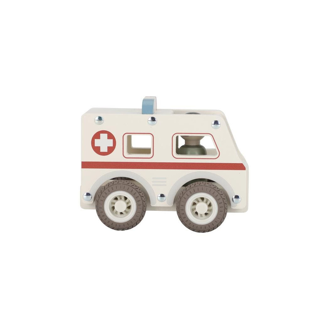 Ambulans - Drewniane Auto Ambulans z Wyjmowanym Ludzikiem - Little Dutch