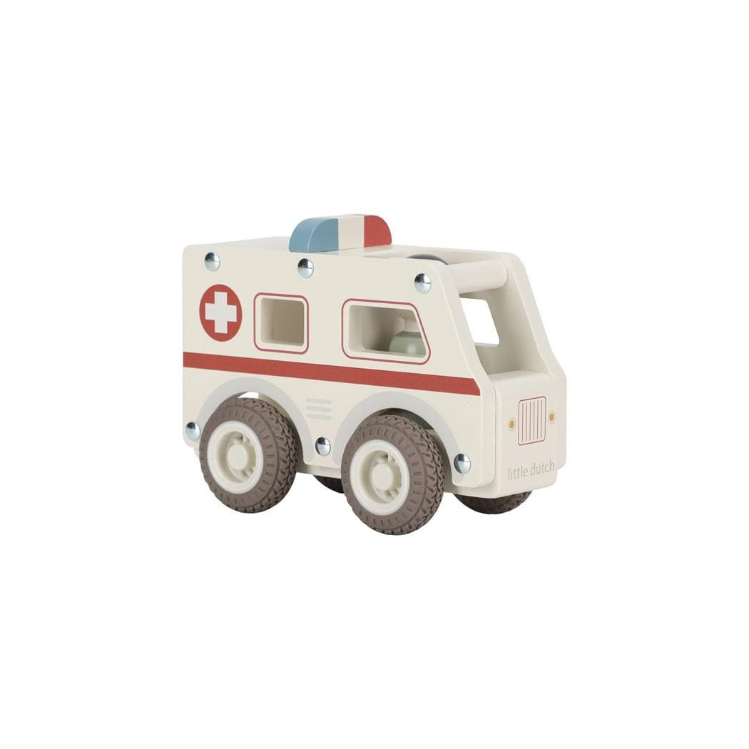 Ambulans - Drewniane Auto Ambulans z Wyjmowanym Ludzikiem - Little Dutch